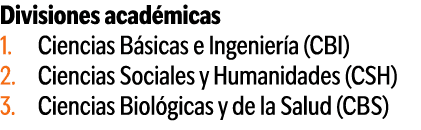 Divisiones acad micas Ciencias B sicas e Ingenier a (CBI) Ciencias Sociales y Humanidades (CSH) Ciencias Biol gicas y...