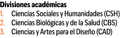 Divisiones acad micas Ciencias Sociales y Humanidades (CSH) Ciencias Biol gicas y de la Salud (CBS) Ciencias y Artes ...