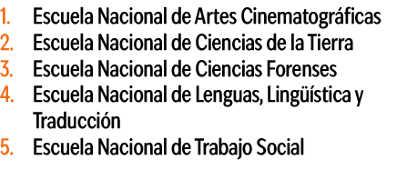 1. Escuela Nacional de Artes Cinematogr ficas 2. Escuela Nacional de Ciencias de la Tierra 3. Escuela Nacional de Cie...