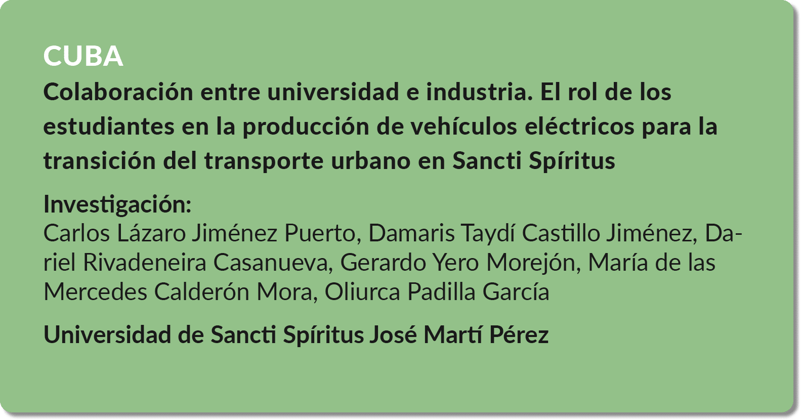 CUBA Colaboraci n entre universidad e industria. El rol de los estudiantes en la producci n de veh culos el ctricos p...