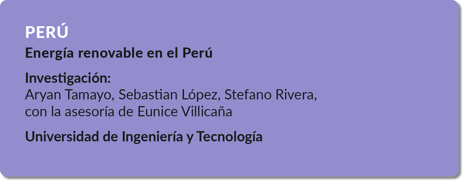 PER Energ a renovable en el Per  Investigaci n: Aryan Tamayo, Sebastian L pez, Stefano Rivera, con la asesor a de Eu...