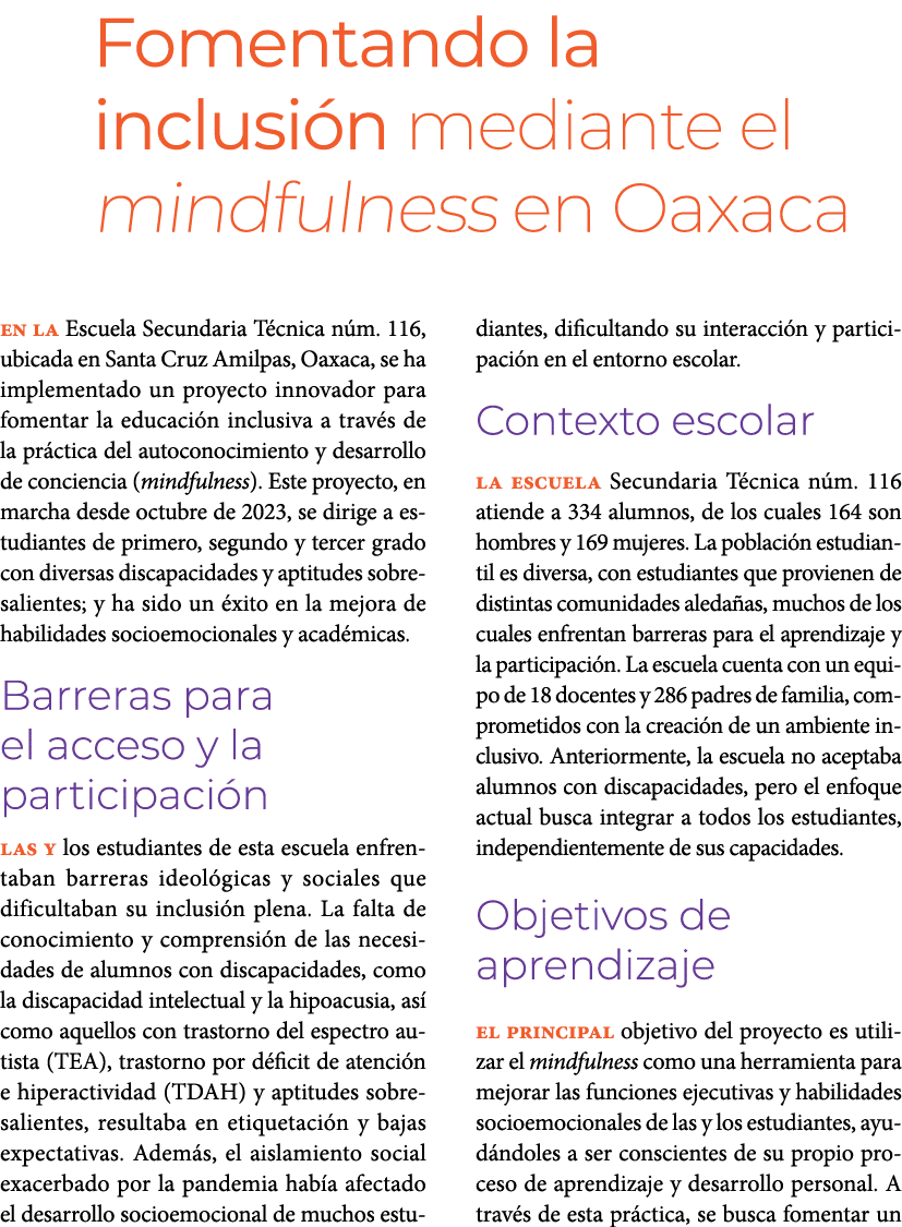 Fomentando la inclusi n mediante el mindfulness en Oaxaca En la Escuela Secundaria T cnica n m. 116, ubicada en Sant...
