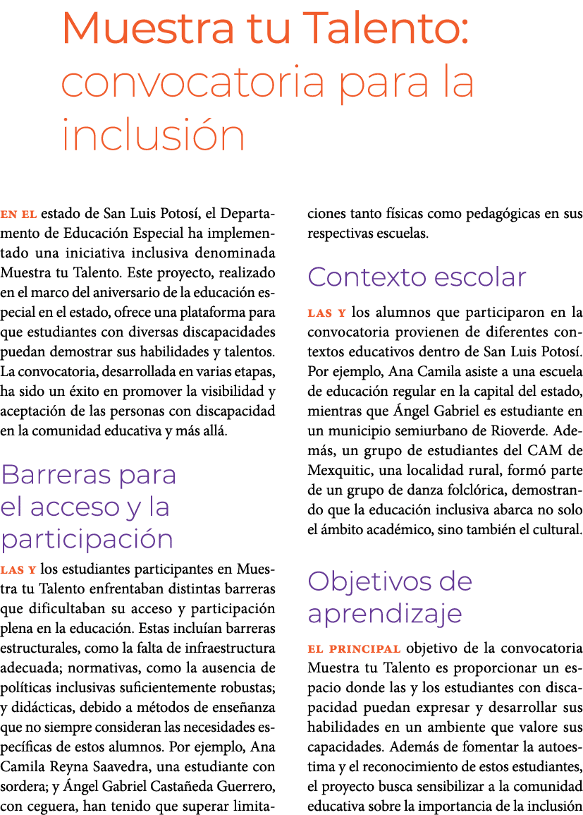 Muestra tu Talento: convocatoria para la inclusi n En el estado de San Luis Potos , el Departamento de Educaci n Esp...