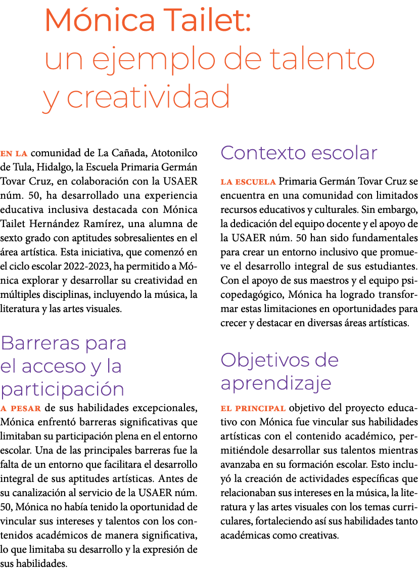 M nica Tailet: un ejemplo de talento y creatividad En la comunidad de La Ca ada, Atotonilco de Tula, Hidalgo, la Esc...