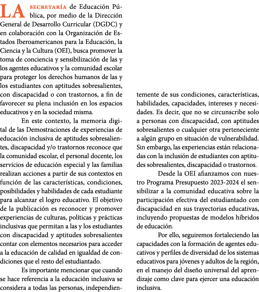La Secretar a de Educaci n P blica, por medio de la Direcci n General de Desarrollo Curricular (DGDC) y en colaboraci...