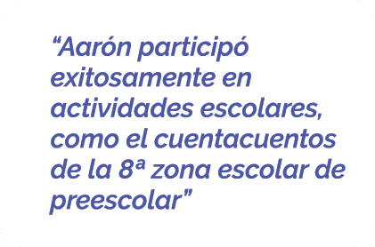  “Aar n particip exitosamente en actividades escolares, como el cuentacuentos de la 8ª zona escolar de preescolar” 