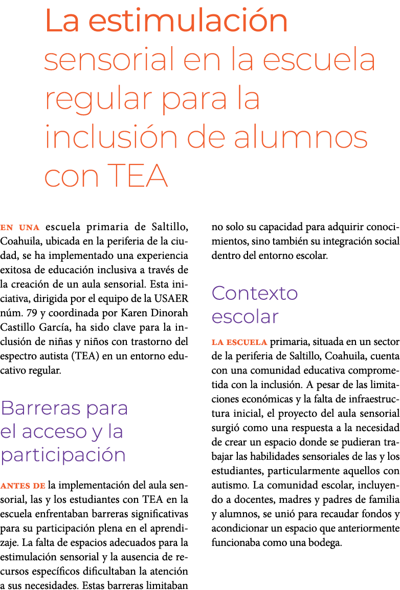 La estimulaci n sensorial en la escuela regular para la inclusi n de alumnos con TEA En una escuela primaria de Salt...