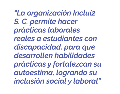  “La organizaci n Inclui2 S. C. permite hacer pr cticas laborales reales a estudiantes con discapacidad, para que des...