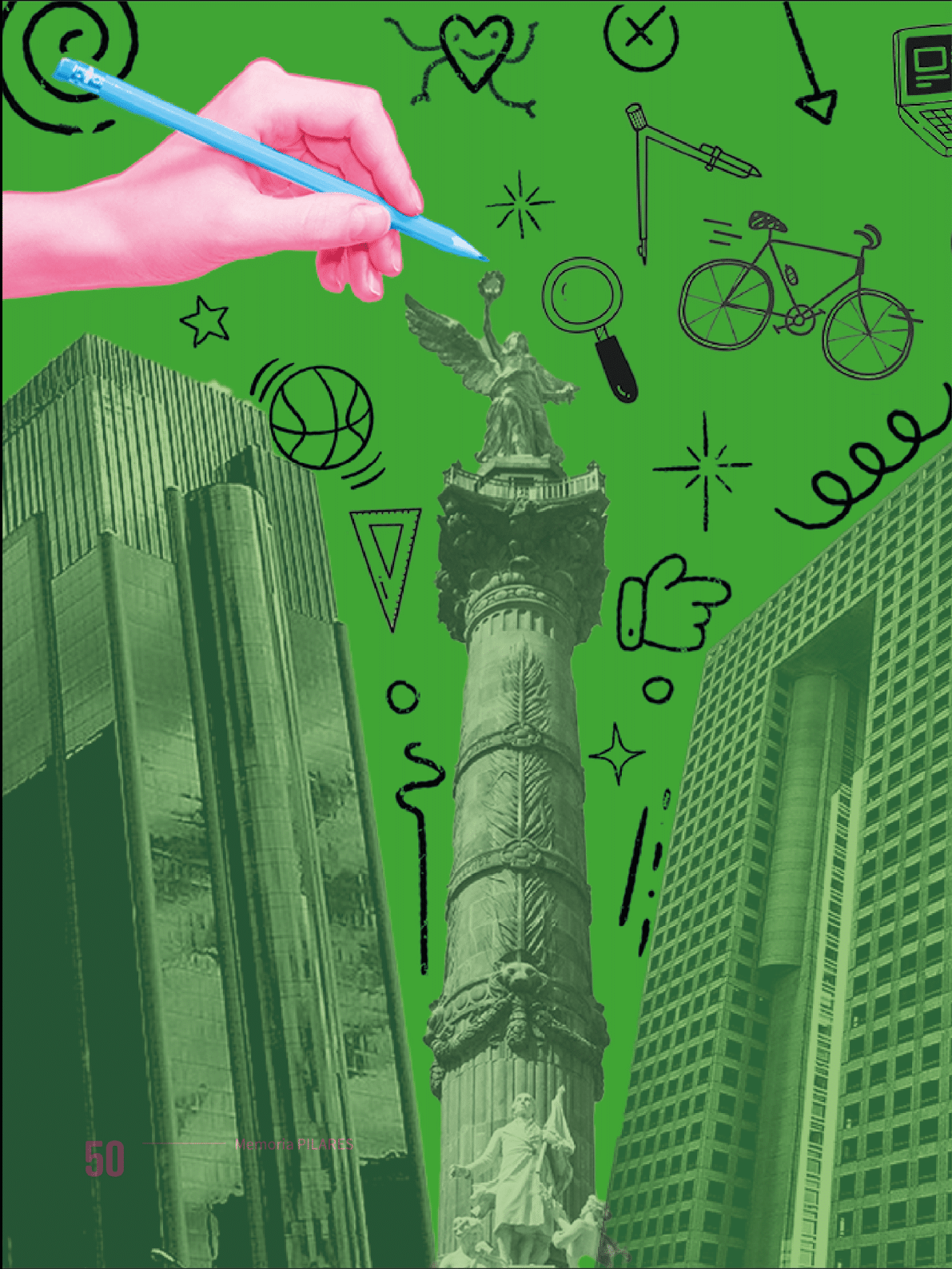 A person is painting a picture of a city with a green background. Contenido generado con IA