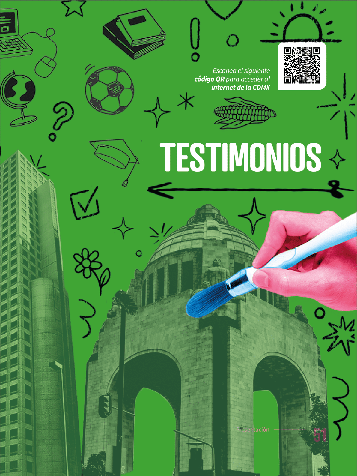 A painting of a city with a person holding a paintbrush. Contenido generado con IA